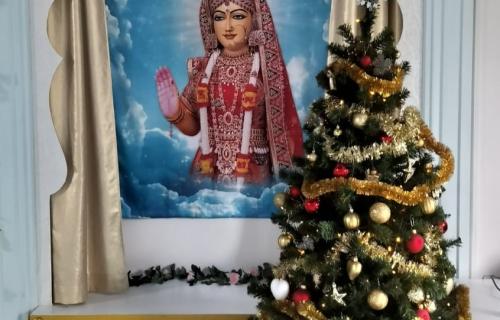 Radha with holiday tree